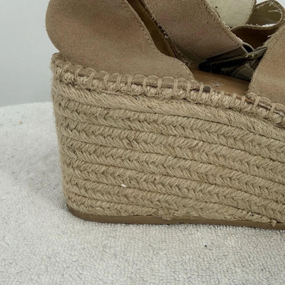 Soludos Palma Suede Espadrille Platform Wedge Open Toe Sandals Tan 8.5